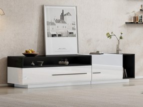 Meble TV 170 cm - 1 duża szuflada i 3 przegrody - Biały i Czarny