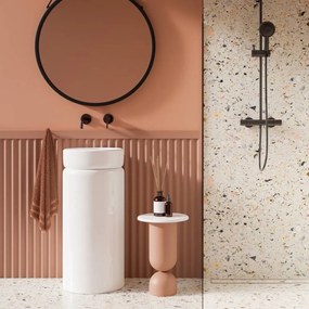 Umywalka z konglomeratu wolnostojąca okrągła biała błyszcząca 85 x 40 cm RONA White GLOW bez przelewu : Podłączenie syfonu - Do podłogi