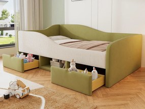Tapicerowane łóżko dziecięce 90x190 cm - z 2 szufladami - z stelażem lamelowym - Zielony (materac nie jest wliczony w cenę)