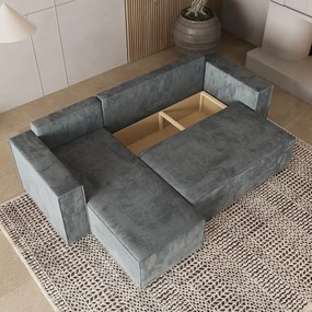 Masseno Narożnik RAVELO z funkcją spania i pojemnikiem na pościel Narozniki L, Rozkładana sofa - Szary, MONOLITH 85
