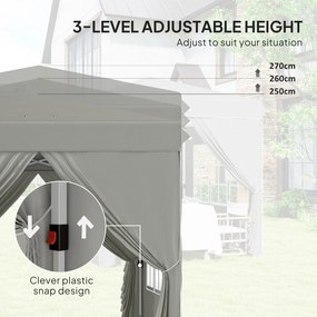 Outsunny 2,5 x 2,5 m Pawilon Pop-up z bocznymi ścianami i Torbą, UPF50+ Składany Namiot Ogrodowy z regulowaną wysokością, Jasnoszary