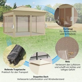 Outsunny Pawilon 3,3x3,3m Wodoodporny Pop-up Składany Pawilon z LED, Podwójny Dach, Moskitiera 4 Ścianki Torba | Aosom PL