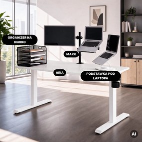 Biurko elektryczne z regulacją wysokości ergonomiczne białe,1600x800 mm: ARIA