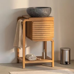 Zestaw Mebli Łazienkowych Z Drewna Tekowego Bradley Nieregularna Z Czarnego Cementu ↔︎40 Cm Fedro & Bezlusterkowiec & - Sklum