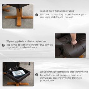 HOMCOM Fotel masujący z podnóżkiem nachylenie 145 stopni komfortowy relaks sztuczna skóra stylowy brązowy 80x86x99cm | Aosom PL
