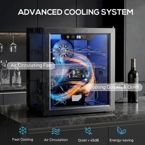 HOMCOM Chłodziarka na 12 butelek, 36 litrów, Zakres Temperatur 4-16°C, Mała Lodówka na Napoje i Piwo z Szklanymi Drzwiami i Oświetleniem LED | Aosom PL