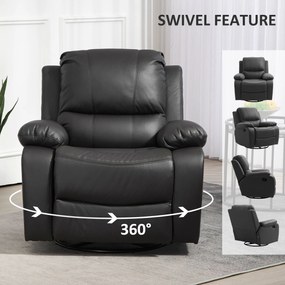 HOMCOM Fotel Relaksacyjny Fotel do Relaksu Regulowany Oparcie Podnóżek Obrotowy Stalowa Rama 93cm 150kg Czarny | Aosom PL