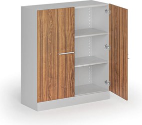 Metalowa szafa z drewnianymi drzwiami, demontowana, 1150 x 1000 x 400 mm, orzech