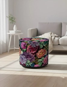 Okrągła Tapicerowana Zielono Różowa Pufa W Kwiaty L1-M59
