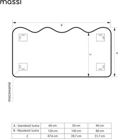 Lustro dekoracyjne oszlifowane z podświetleniem WAVE LED | Różne rozmiary | Różne kolory : Kolor tafli szkła - Srebrny, Rozmiar - 50 x 100 cm