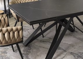 Prostokątny stół rozkładany Meru 160-240 cm z czarnym ceramicznym blatem i metalowymi nogami do salonu