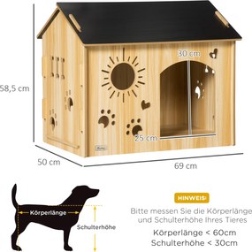 PawHut Buda dla psa, z otworami wentylacyjnymi, odporna na warunki atmosferyczne, materiał z drewna, Czarny+Dąb, 69 x 50 x 58,5 cm