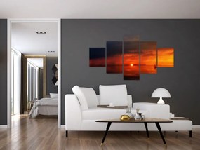 Obraz zachodu słońca z żaglówką (125x70 cm)