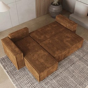 Masseno Narożnik RAVELO z funkcją spania i pojemnikiem na pościel Narozniki L, Rozkładana sofa - Miedziany, TILIA 56