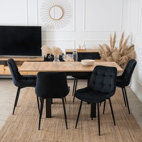 Zestaw Stół Kwadratowy Rozkładany MAX 80-160 cm Dąb Craft/Czarny i 6 Krzeseł Tapicerowanych CHRIS Czarnych Nowoczesnych
