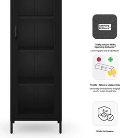 Witryna szklana do salonu wąska metalowa czarna LUIGI Modern 500 x 1800 x 350 mm