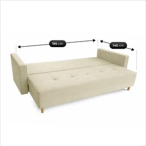 Sofa z Funkcją Spania LONAR Kremowa Japandi