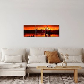 Obraz - Rybacy na jeziorze (z zegarem) (90x30 cm)
