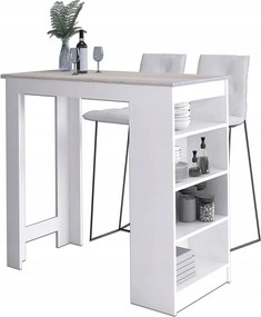 Stolik barowy pod hoker AKORD Biały 115 cm kolor Dąb Sonoma mat 4 półki 115x50x103 cm