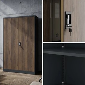 Szafa biurowa na akta szeroka Eco Design Jan II, 115x40x185 cm, antracyt/orzech