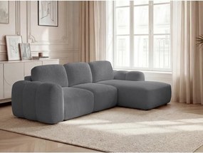 Szary rozkładany/ze schowkiem narożnik z materiału bouclé (prawostronny/z szezlongiem) Montaigne – Bobochic Paris