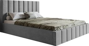 Emporius Moris łóżko tapicerowane 160x200 cm - przeszywane zagłowie, pojemnik na pościel - tkanina aksamitna, jasny szary (Jasmine 90)