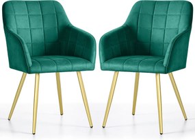 2x Krzesło tapicerowane z przeszyciami kwadratowymi Butelkowa Zieleń LUXANO Złote nogi