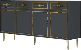 Komoda – 150 cm x 75 cm x 35 cm – Antracyt i złoto – Płyta wiórowa pokryta melaminą