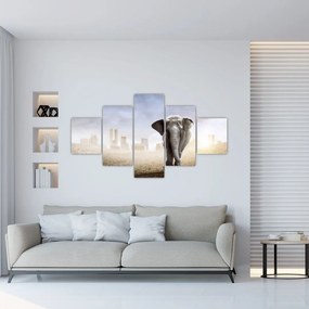 Obraz - Słonie w wielkim mieście (125x70 cm)