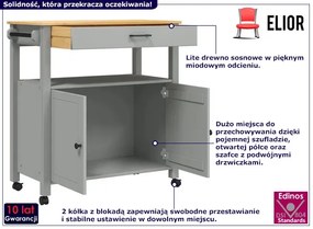 Szary wózek kuchenny z szufladą i drzwiczkami - Remmir 3X