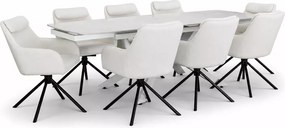 Duży rozkładany stół ceramiczny 240/160cm do jadalni sali konferencyjnej jasny granit i biała podstawa