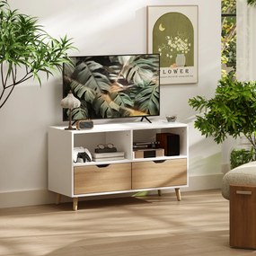 HOMCOM Szafka RTV z szufladami, Otwarci Półki, drewno, 99 x 39 x 58 cm, Biały