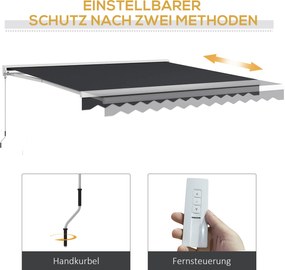 Outsunny Markiza Tarasowa Elektryczna Do Ogrodu - Markiza Nad Basenem 4x3 Aluminiowa Szara z Pilotem Zdalnego Sterowania Elektryczna/Ręczna | Aosom PL