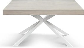 Stół drewniany, wykończenie perłowy wiąz, biała podstawa X, rozkładany 160x90 - CAMAIORE