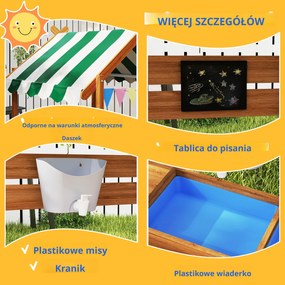 Outsunny Piaskownica z Ochroną Przeciwsłoneczną, Design Domku Zabaw, z Zestawem Zabawkowym, Obrabiane Drewno, 124 x 116 x 146 cm, Pomarańczowa