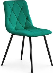 Welurowe krzesło tapicerowane pikowane Butelkowa Zieleń MILO Czarne nogi