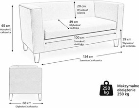 Sofa Monaco : Kolor nogi - Venge, Kolor tkaniny - EKO-SKÓRA - 18D, Typ tkaniny - Eko-skóra , Wysokość nogi - 15 cm