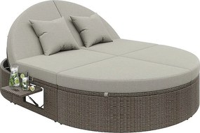 Podwójny leżak z rattanu - Leżak ogrodowy z boczną ramą - Indywidualnie regulowany kąt - Z poduszkami - 2 miejsca - Szary