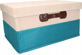 Organizer Tekstylny Turkusowy 38x28x18 cm Beżowy Pudełko z Pokrywą do domu