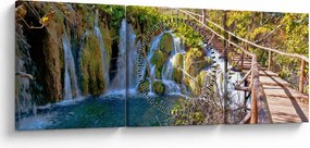 Obraz - Wejście na wodospady (z zegarem) (90x30 cm)