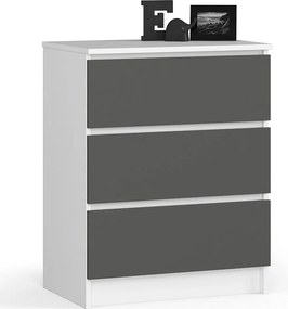 Komoda AKORD K60 Biała 60 cm 3 szuflady kolor Grafit Szary mat 60x40x77 cm