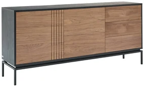 Komoda 2-drzwiowa z 3 szufladami orzechowa okleina i metal - Naturalny ciemny i Czarny - ZINORI