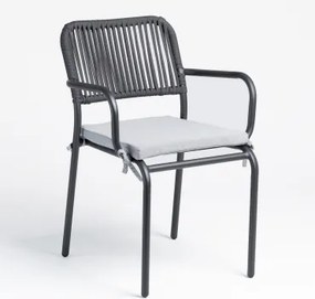 Zestaw 6 Sztaplowanych Krzeseł Jadalnianych Z Podłokietnikami Z Plecionej Liny Arhiza Grafitowa Szarość - Sklum