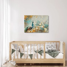 Obraz na szkle - Paw ze złotą dekoracją (70x50 cm)
