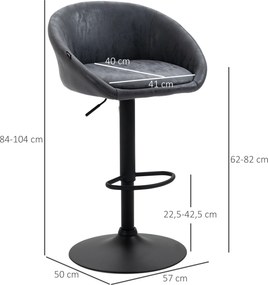 HOMCOM 2 szt krzesła barowe regulowane obrotowe 360 stopni Szare Nowoczesne i funkcjonalne | Aosom PL