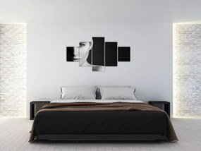 Obraz - Czarno - biały portret kobiety w kapeluszu (125x70 cm)
