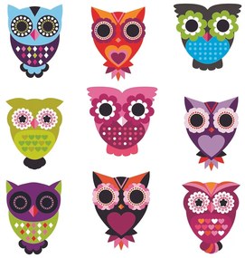 Dekoracja samoprzylepna Owls, 30 x 30 cm