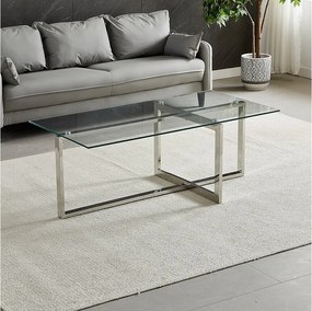 Prostokątny stolik kawowy – Hartowane szkło przezroczyste – Srebrny metal – CHIARA
