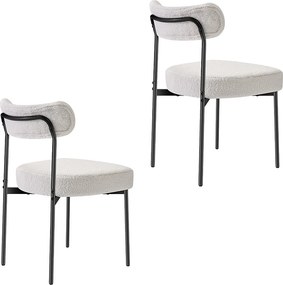 Krzesła do Jadalni Bouclettes SucceBuy, Zestaw 2 Krzeseł Kuchennych Sherpa, z Zakrzywionym Oparciem i Metalowymi Nogami, do Stołu Jadalnego, Białe