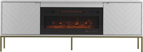 Szafka RTV z kominkiem Aspen 02 biały mat/złoty 180 cm